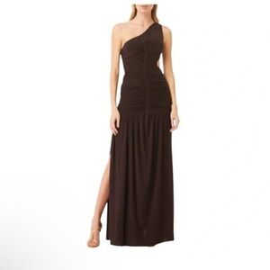 NWT - MISA SAMSARA DRESS BROWN ONE SHOULDER CUT OUT XS
